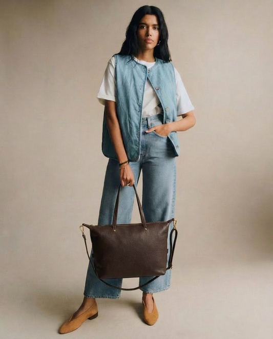 Bolso de piel marrón shopper medium