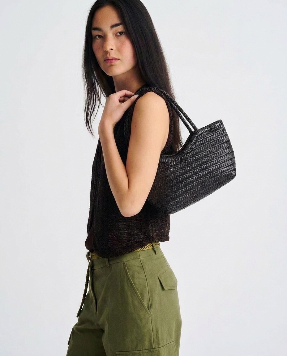 Bolso de piel trenzada negro ELOISE