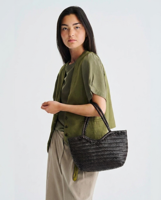 Bolso de piel trenzada negro ELOISE