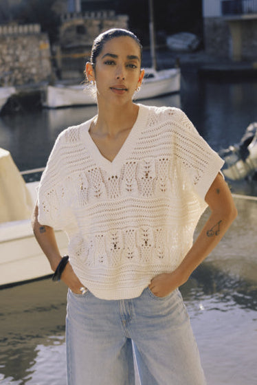 Suéter de punto calado DENERO crudo