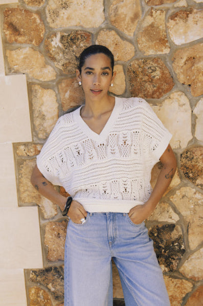 Suéter de punto calado DENERO crudo