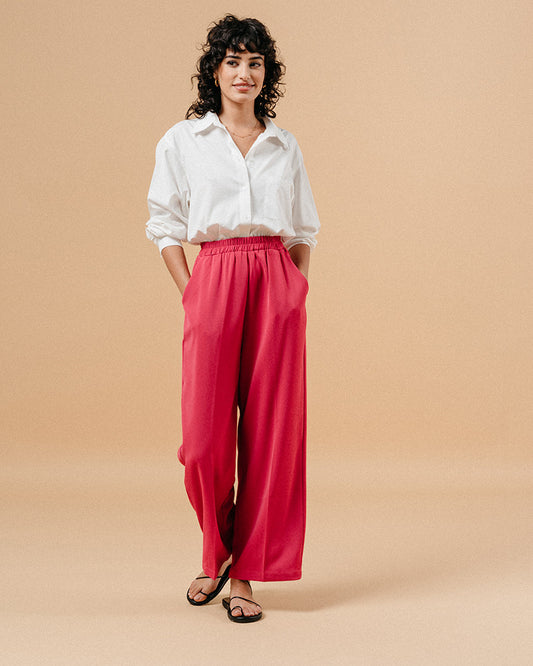 Pantalón ancho con goma fucsia