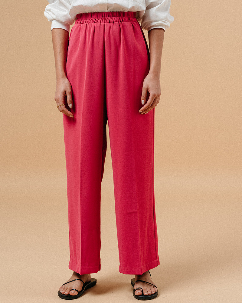 Pantalón ancho con goma fucsia