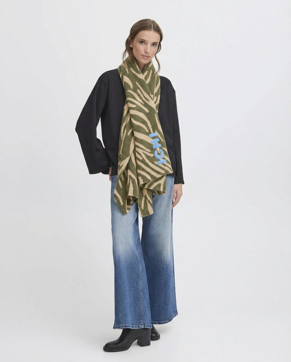 Bufanda verde y beige de tacto suave