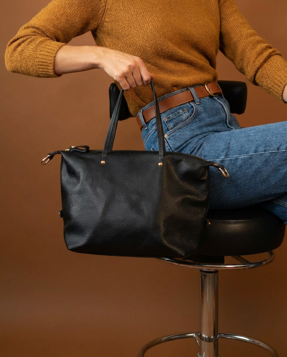 Bolso de piel negro shopper medium