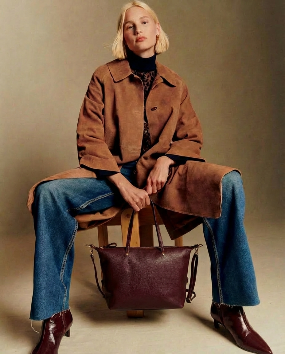 Bolso de piel granate shopper medium