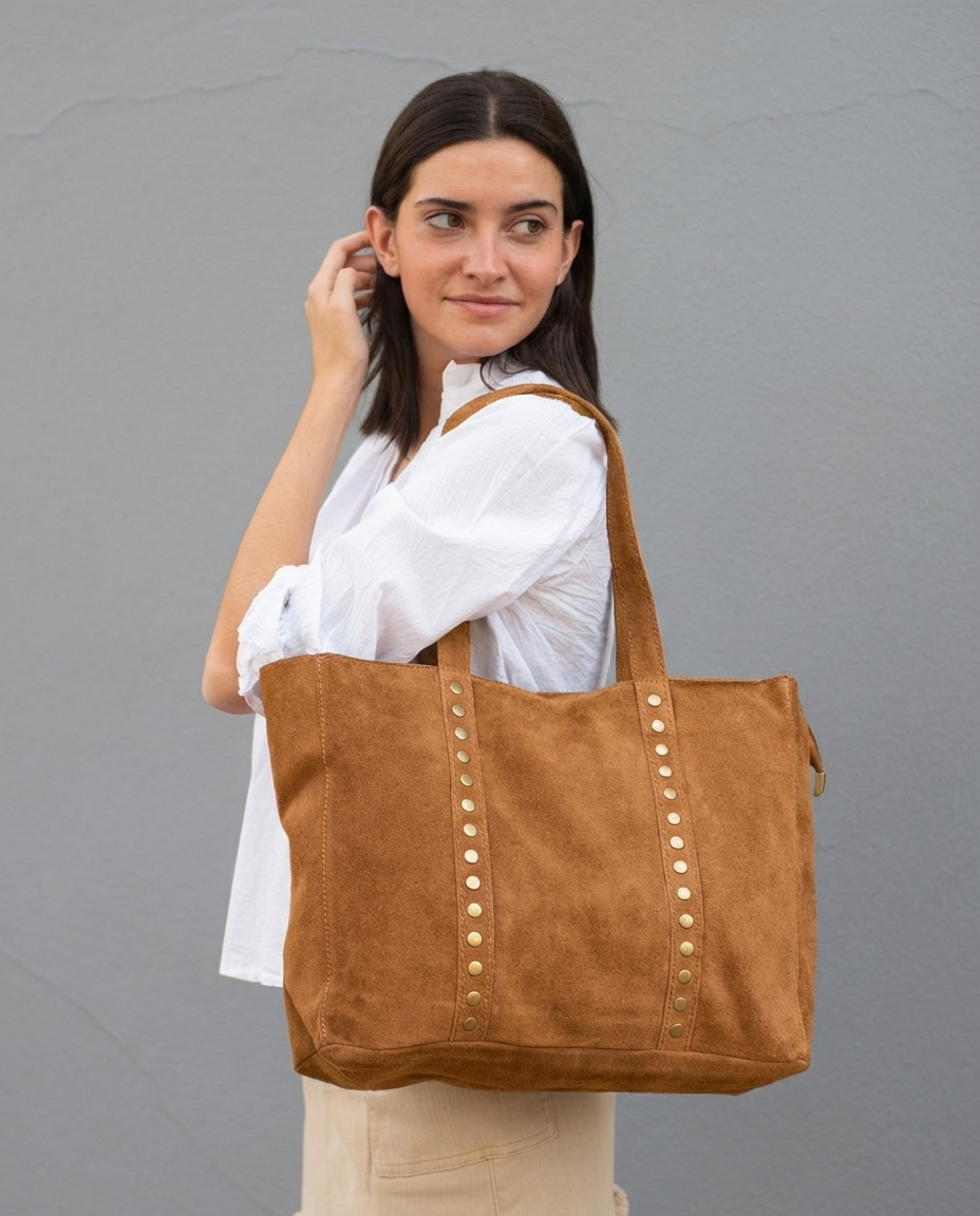 Bolso shopper de serraje camel