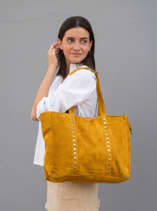 Bolso shopper de serraje mostaza