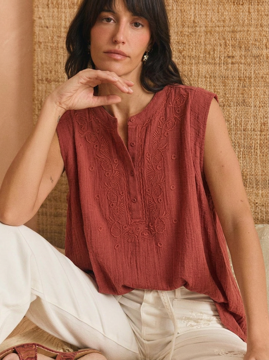 Blusa bordada sin mangas DORA