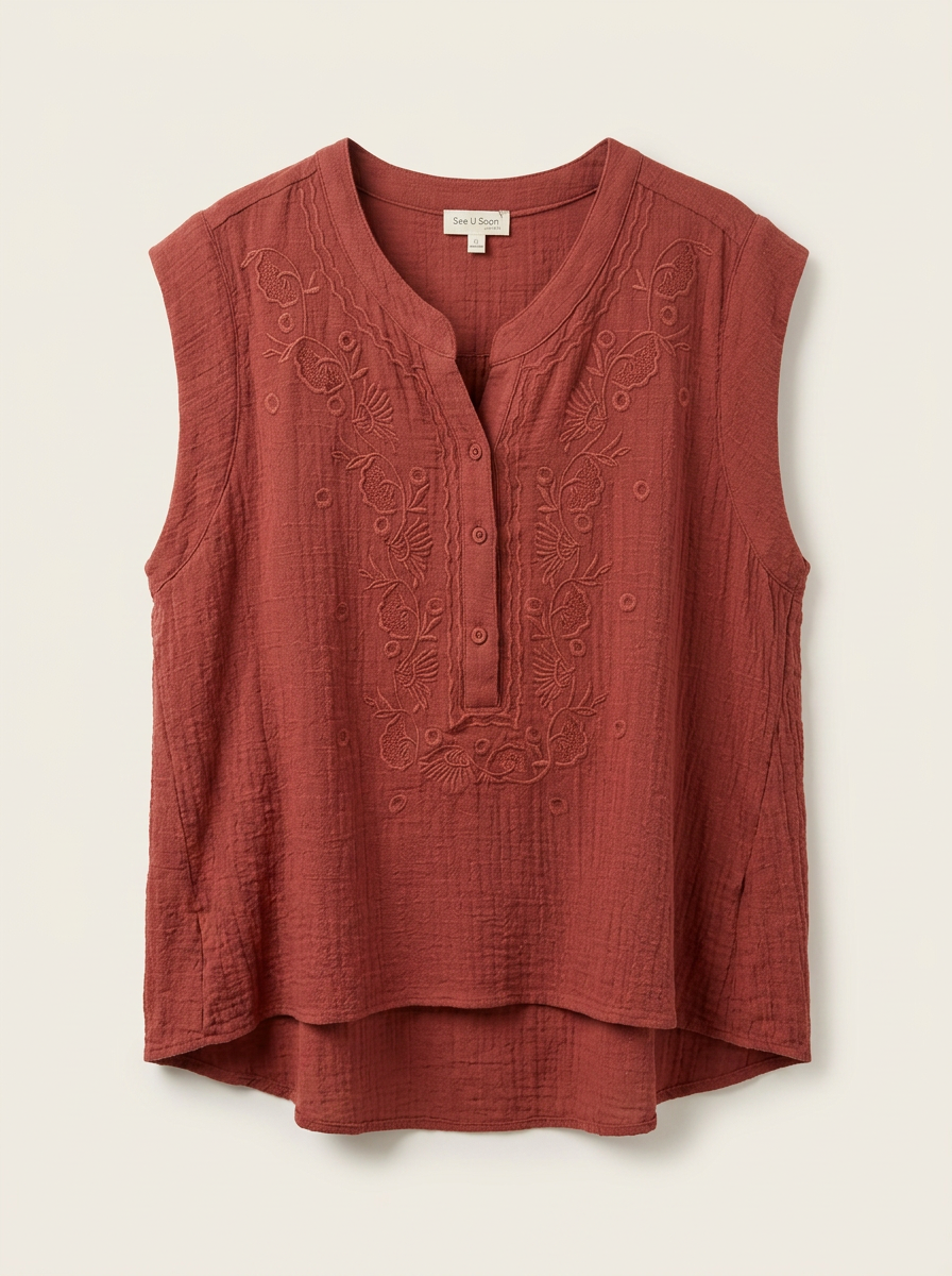 Blusa bordada sin mangas DORA
