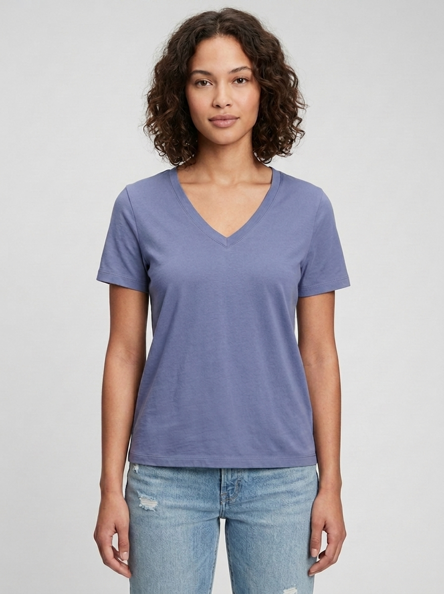 Camiseta básica cuello pico PALMA azul