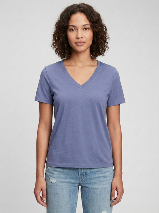Camiseta básica cuello pico PALMA azul