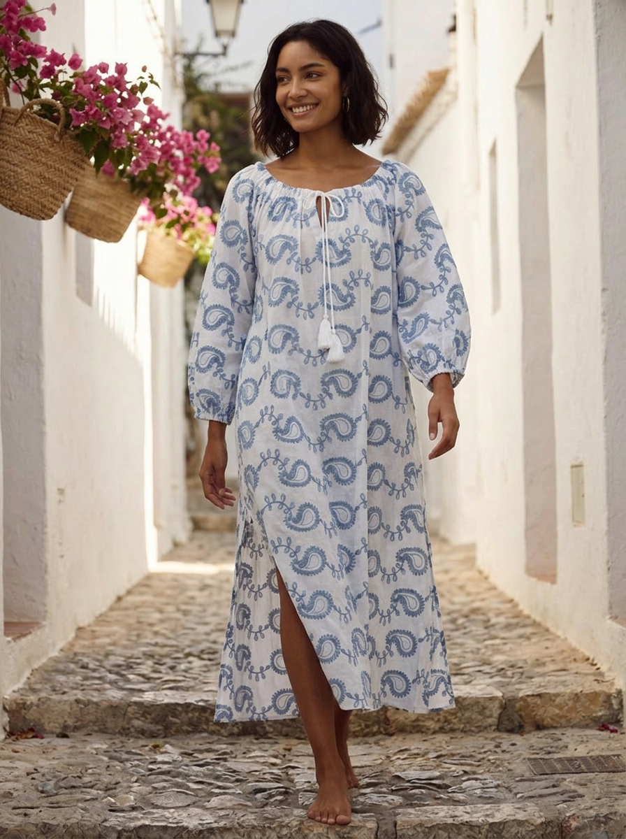 Vestido bohemio blanco con bordados DAISLEY