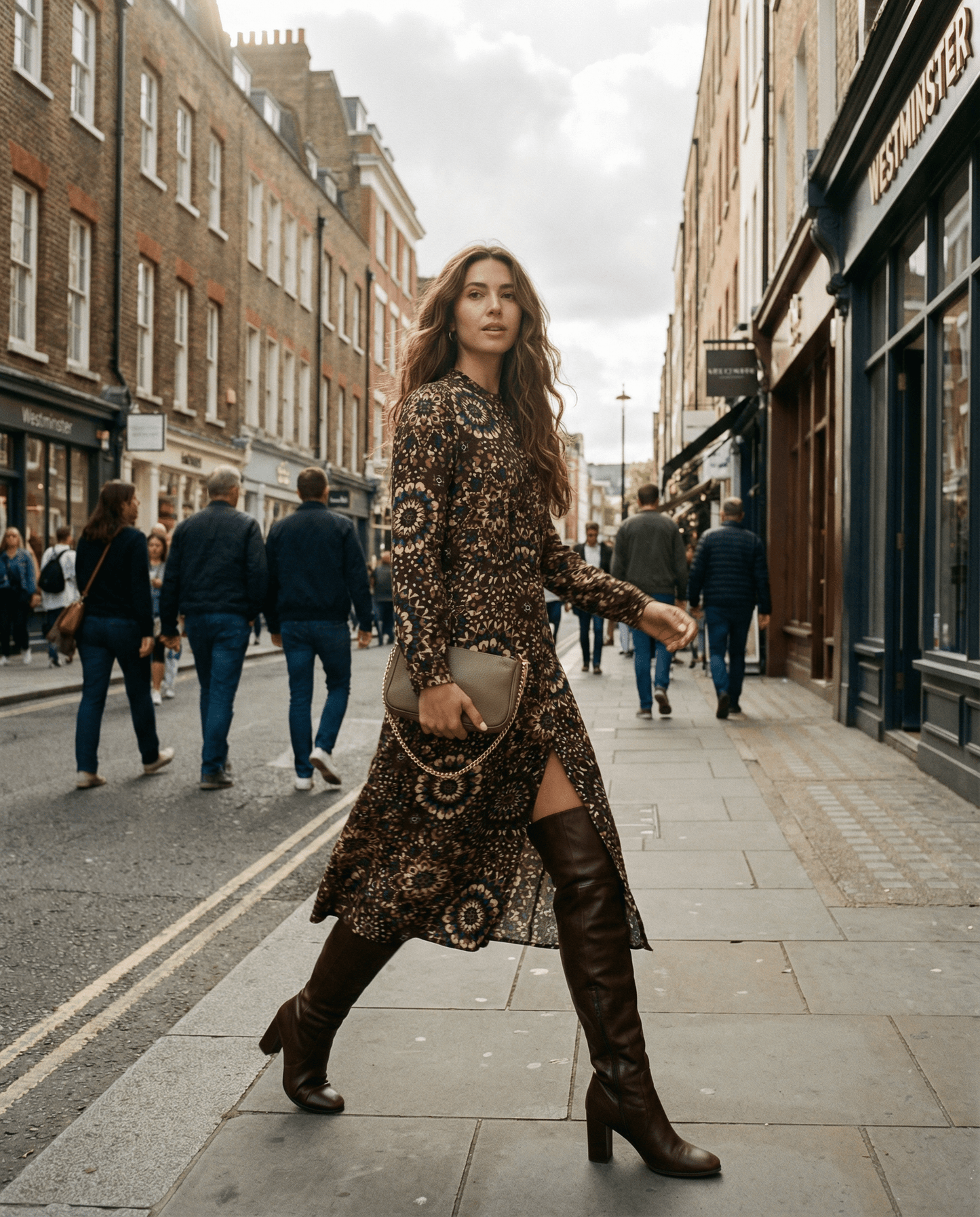 Vestido estampado marron KALED