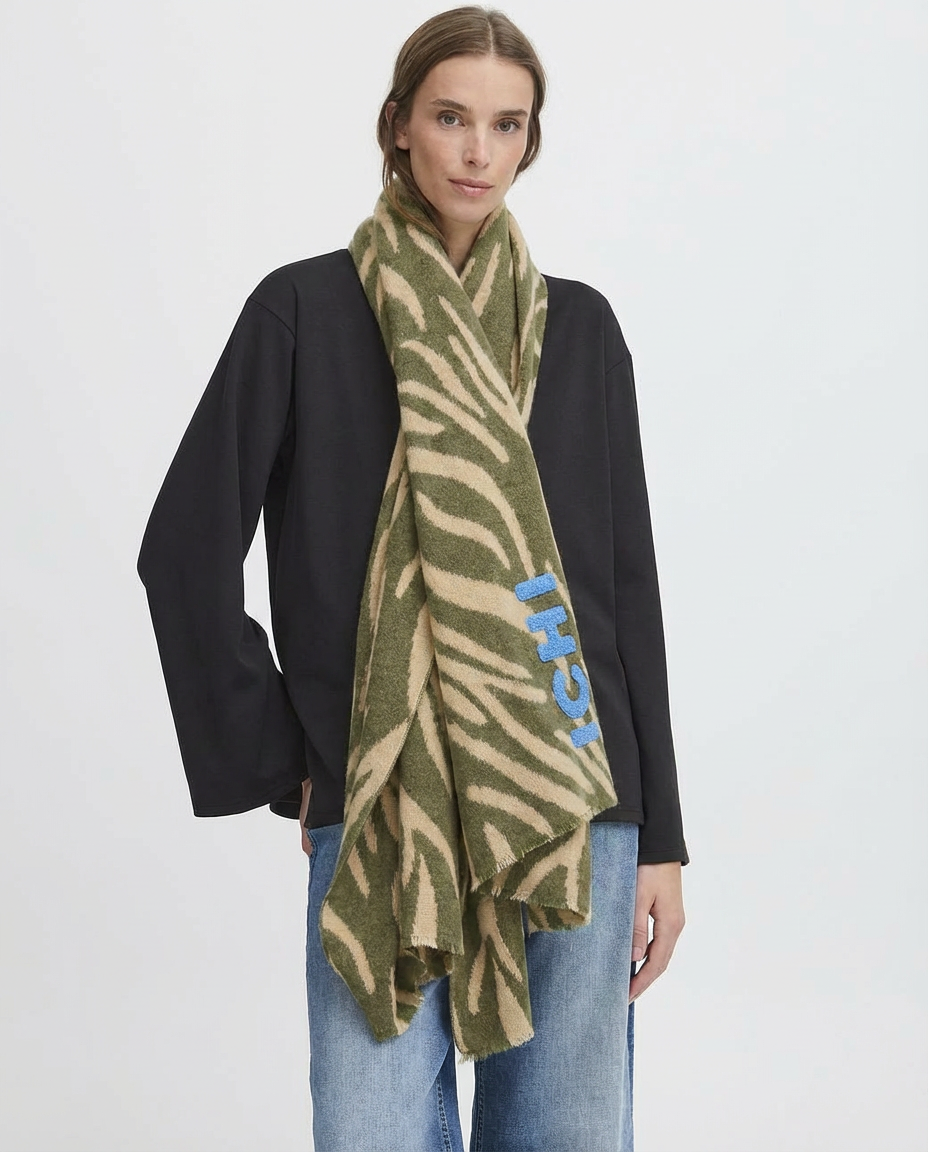 Bufanda verde y beige de tacto suave