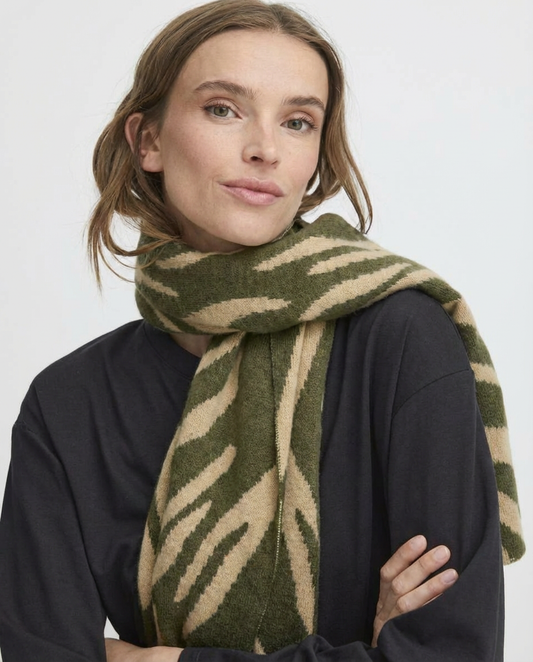 Bufanda verde y beige de tacto suave