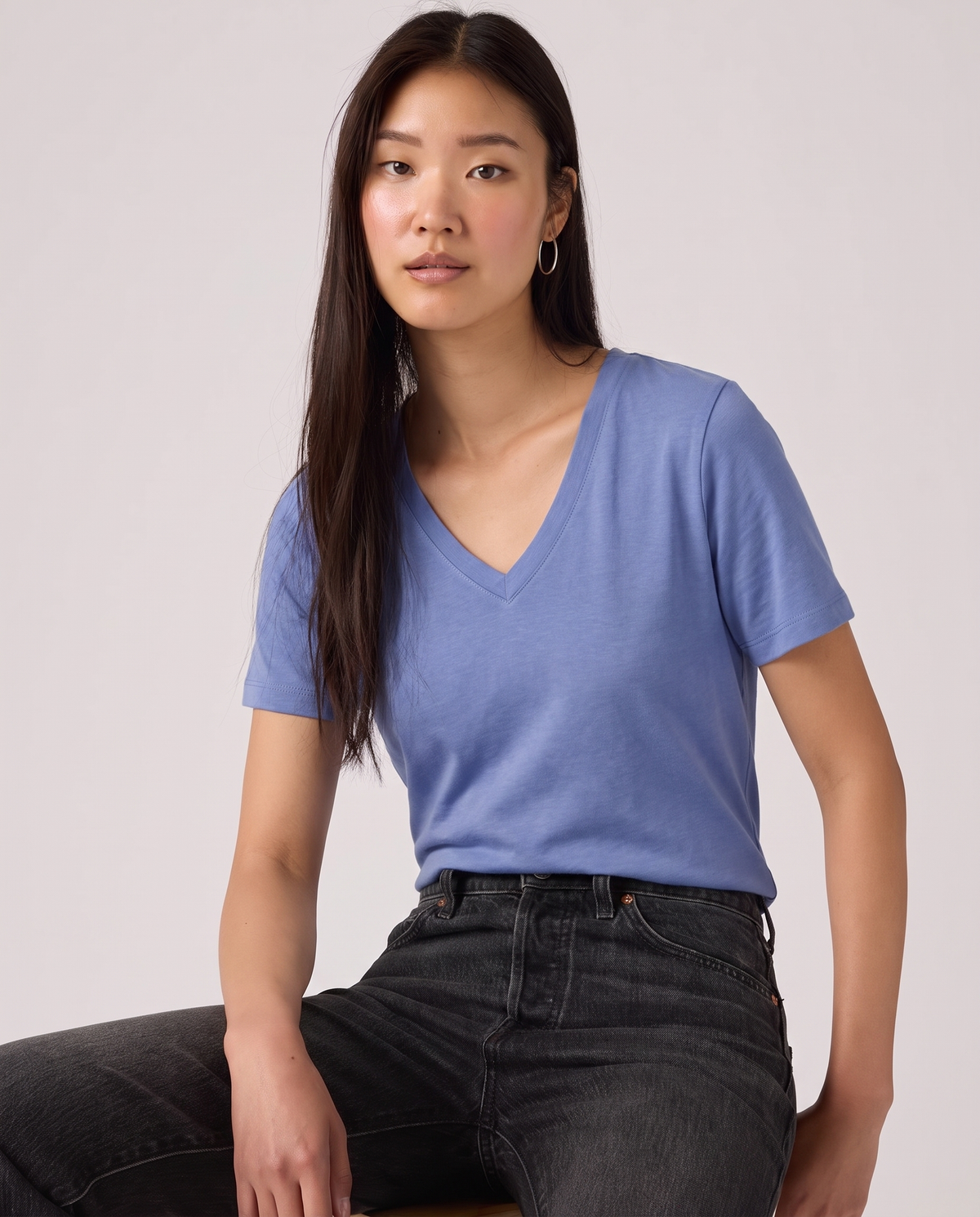 Camiseta básica cuello pico PALMA azul