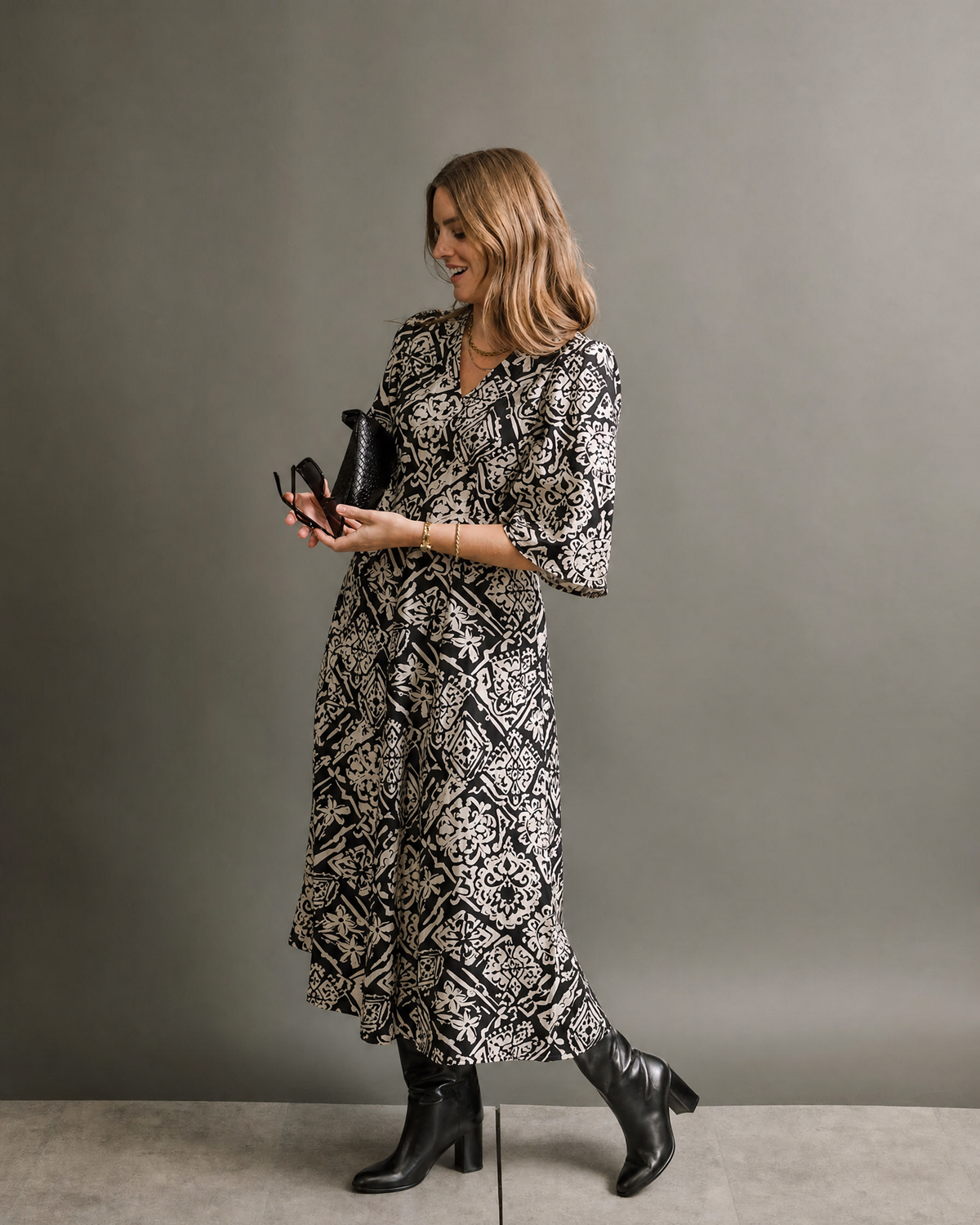 Vestido estampado black & white LAURENCE