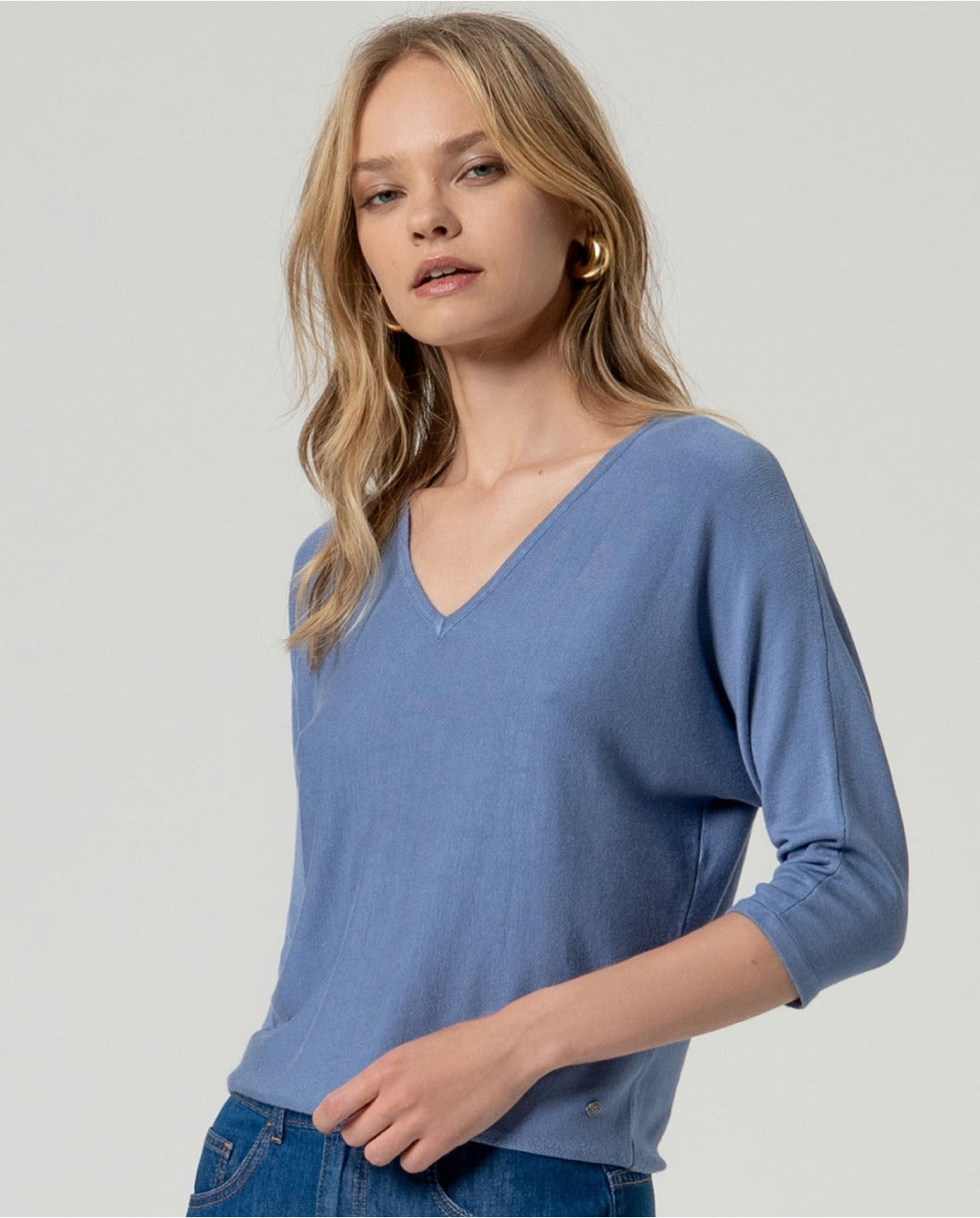 Jersey cuello pico azul DARIA