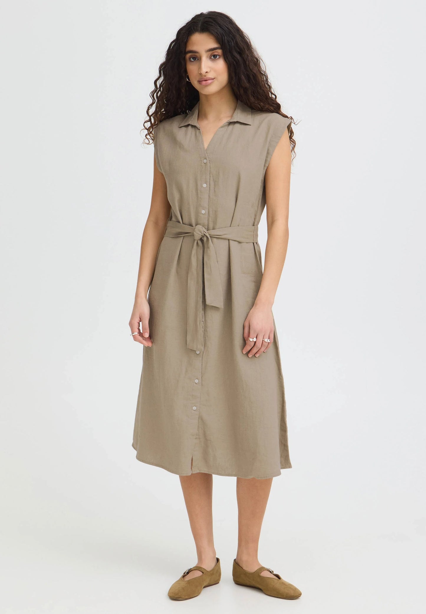 Vestido camisero de lino color kaki DINNO