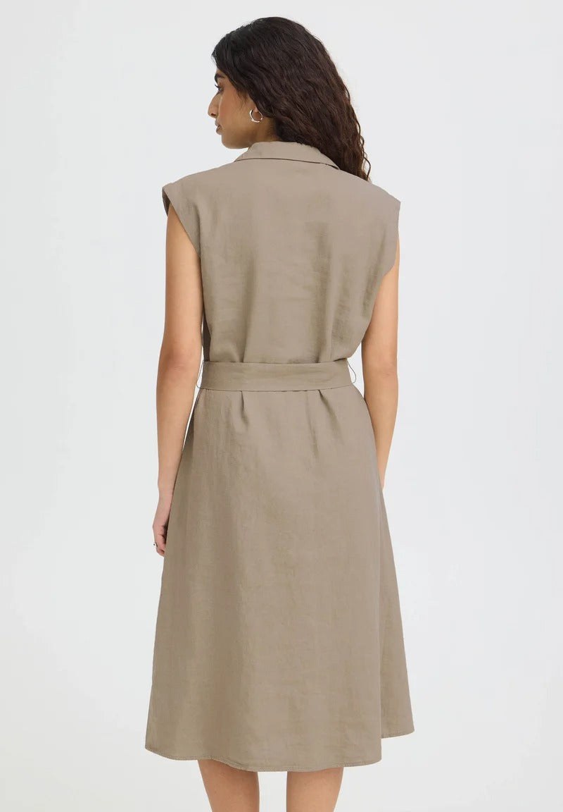 Vestido camisero de lino color kaki DINNO
