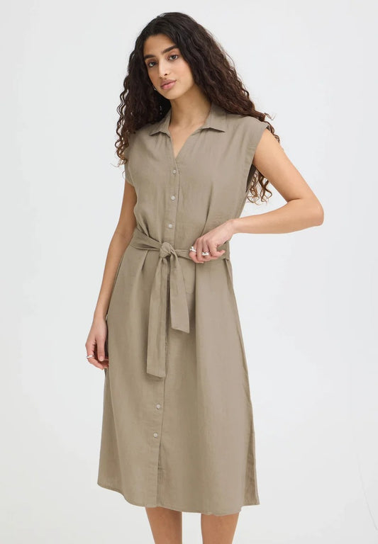 Vestido camisero de lino color kaki DINNO