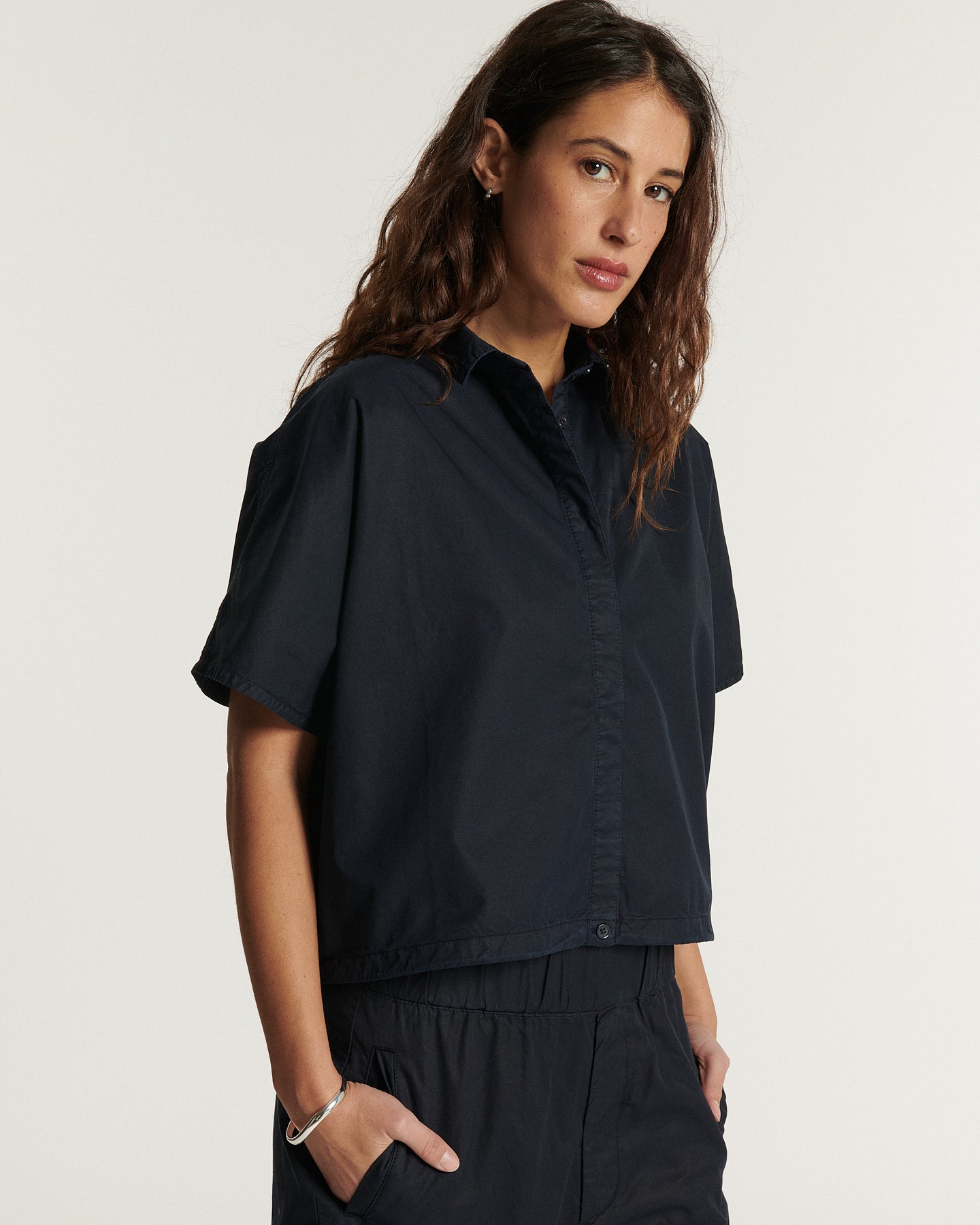 Camisa corta popelin marino DONTA