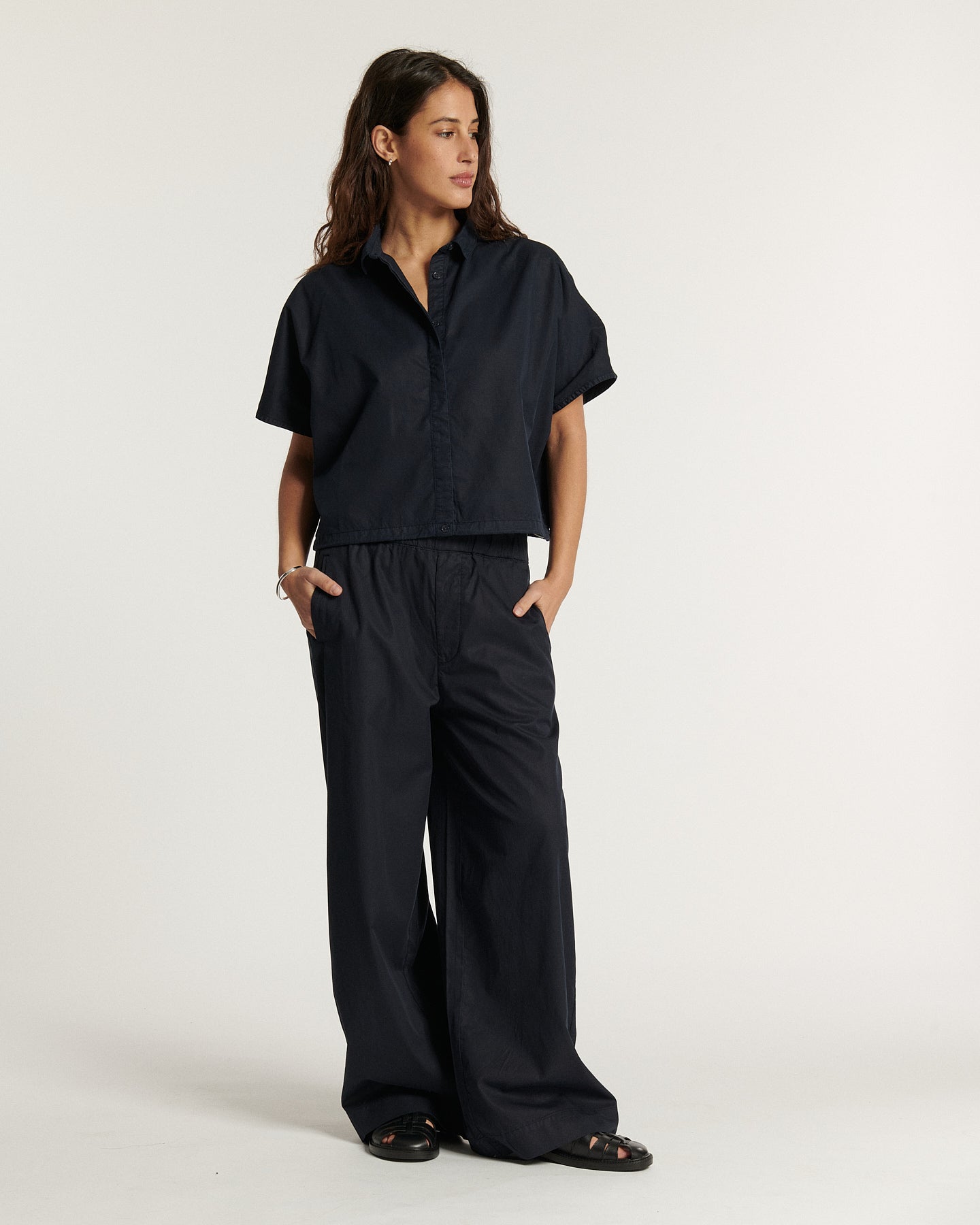 Camisa corta popelin marino DONTA