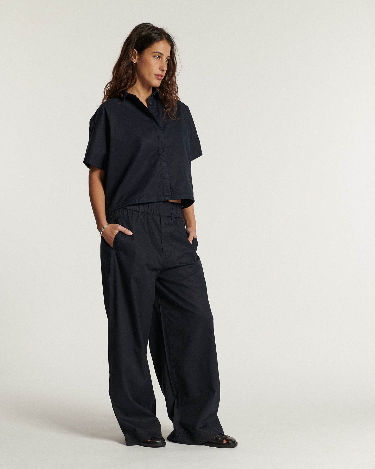 Camisa corta popelin marino DONTA