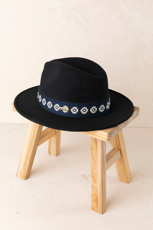 Sombrero fedora negro cinta azul LAVINIA