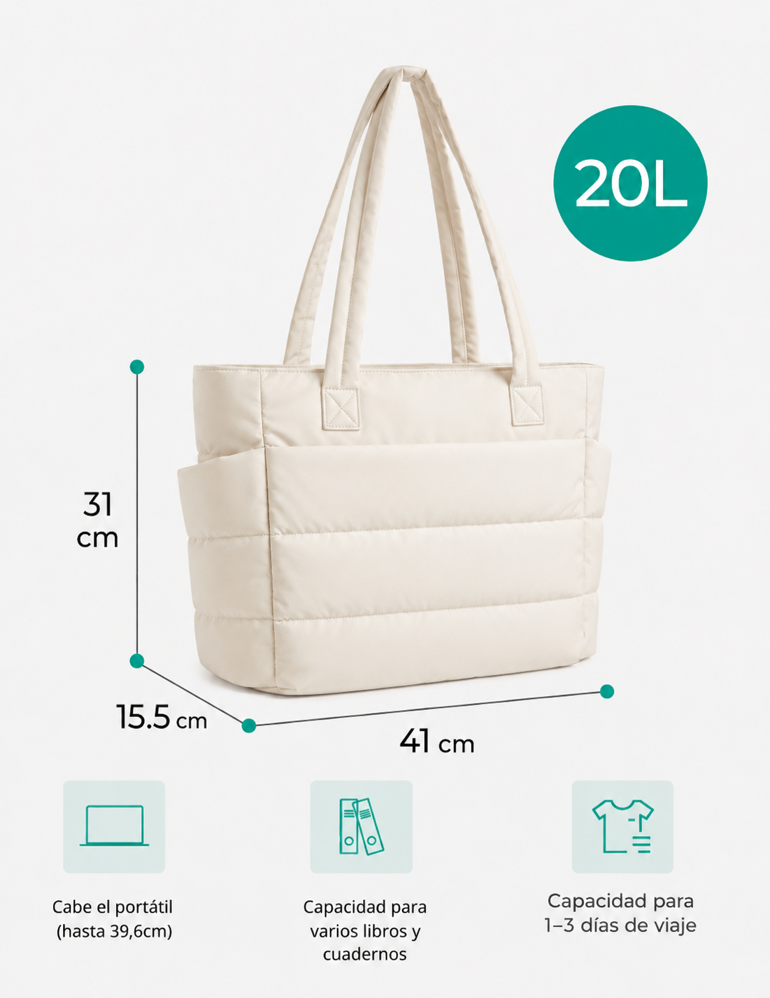 Bolso acolchado PUFFIE LUMARA BAGS crudo