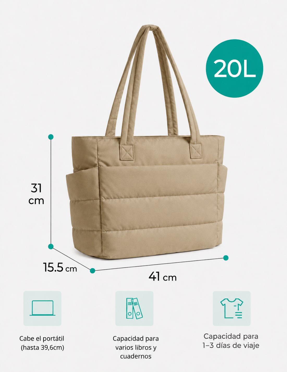 Bolso acolchado PUFFIE LUMARA BAGS kaki