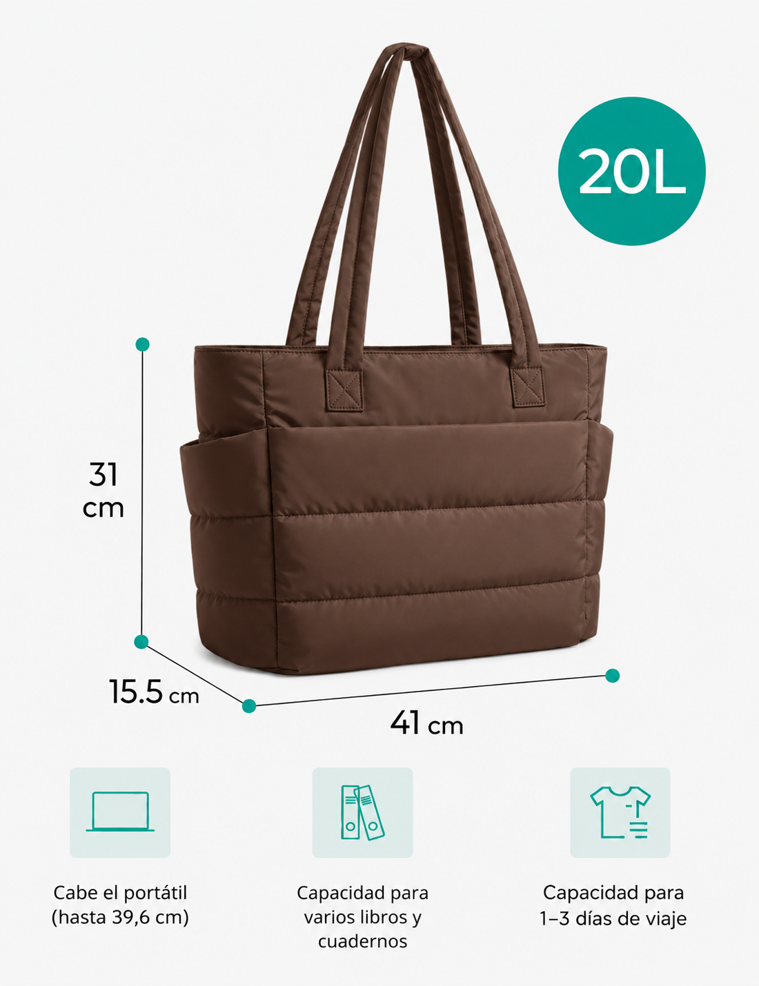 Bolso acolchado PUFFIE LUMARA BAGS chocolate