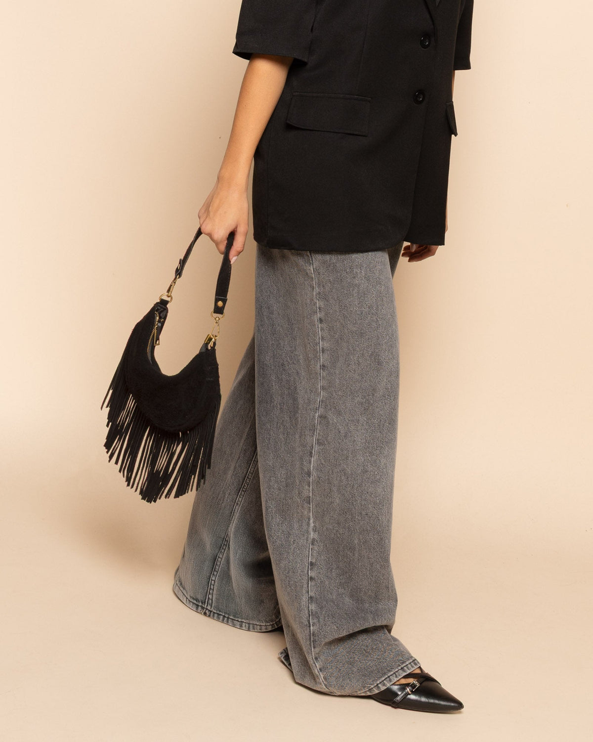 Bolso serraje flecos negro RAQUEL