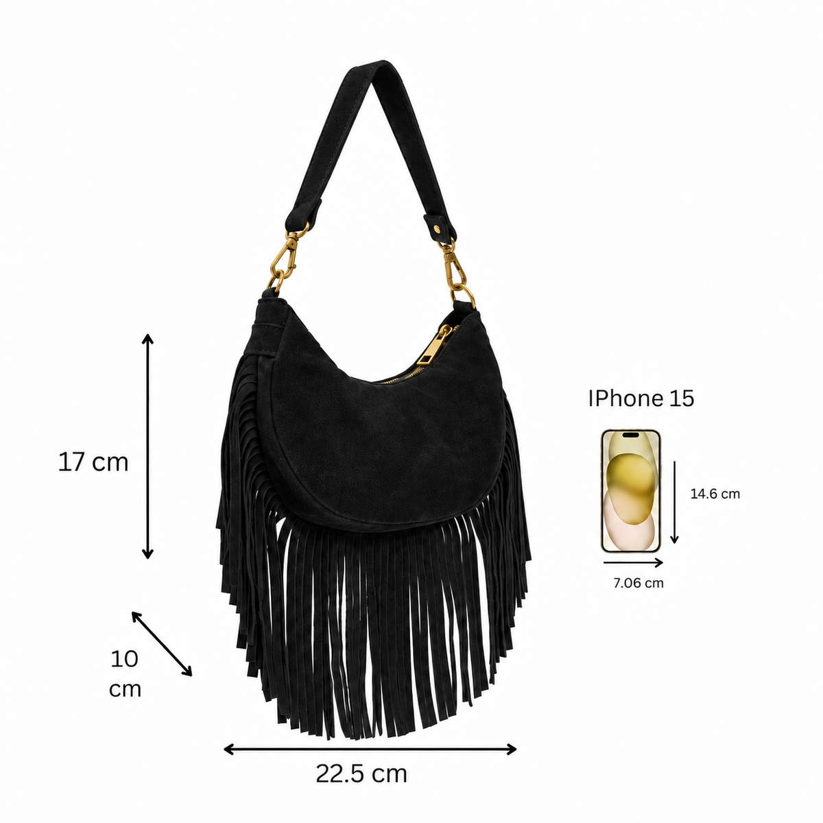 Bolso serraje flecos negro RAQUEL