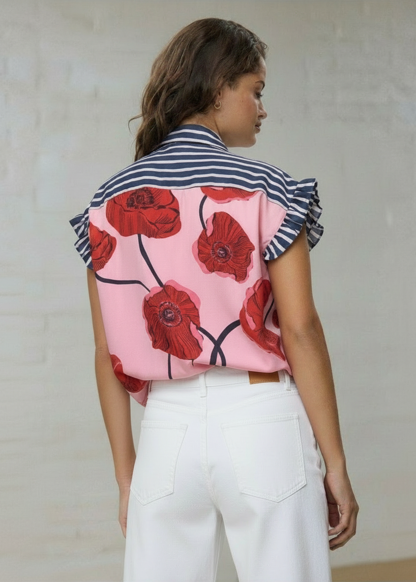 Camisa de rayas con estampado floral JOANNA