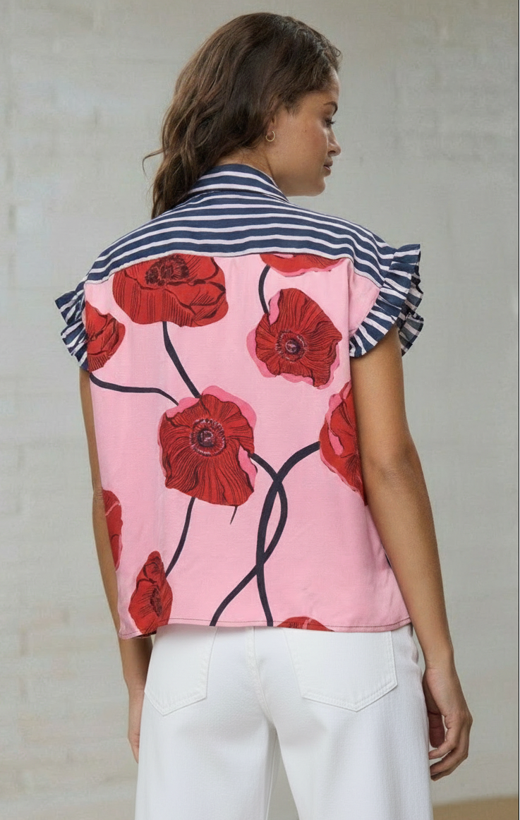 Camisa de rayas con estampado floral JOANNA