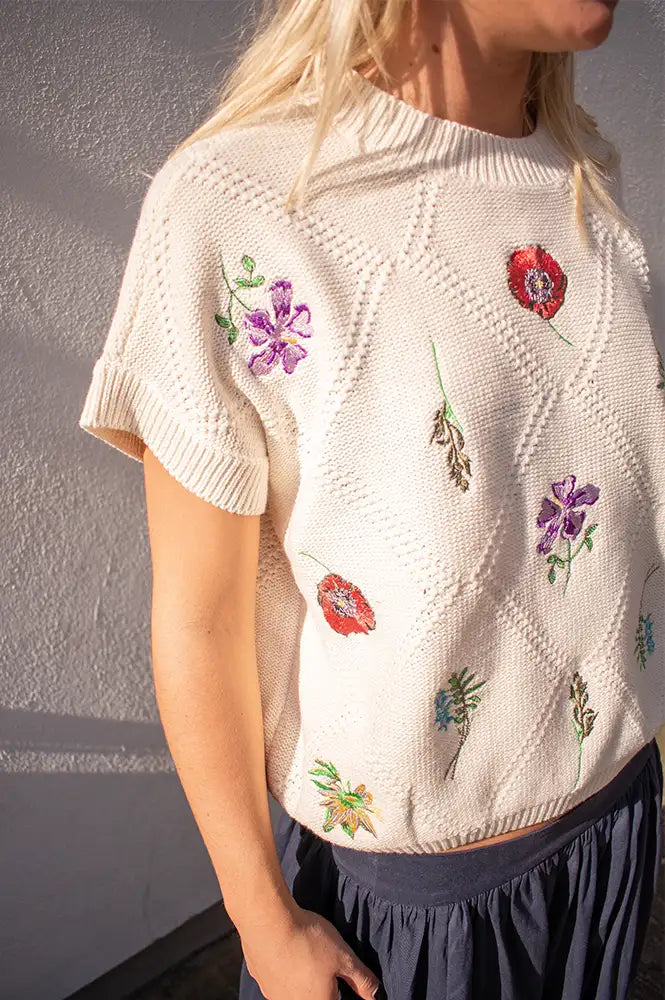 Jersey de punto crudo con flores DAMIE