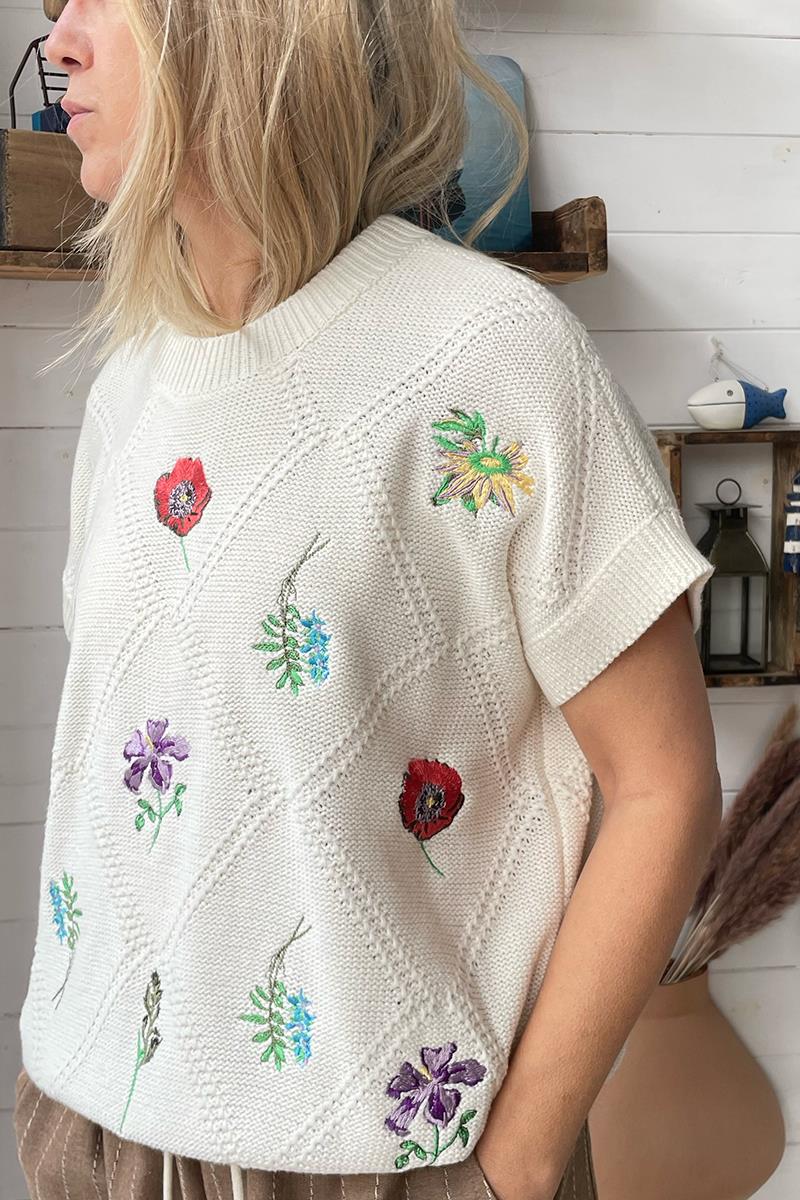Jersey de punto crudo con flores DAMIE