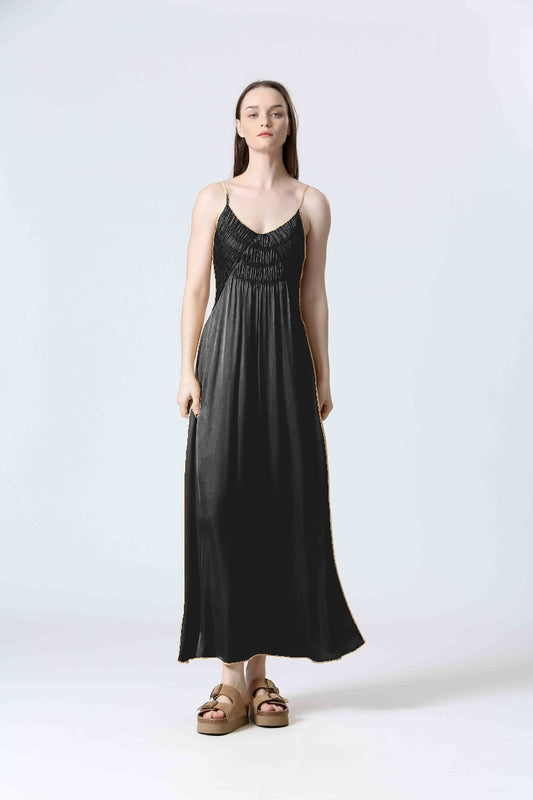 Vestido satinado negro BERLIOZ