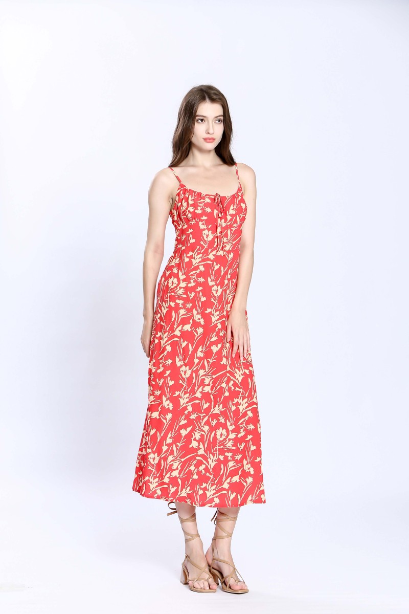 Vestido de tirantes estampado con escote balconette