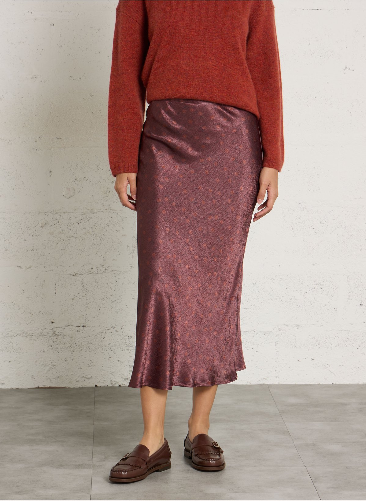 Falda midi fluida AURORA vino