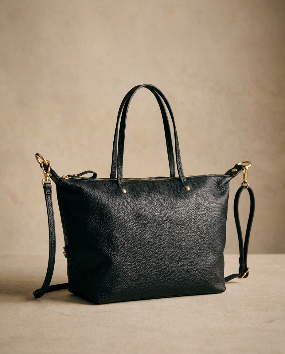 Bolso de piel negro shopper medium