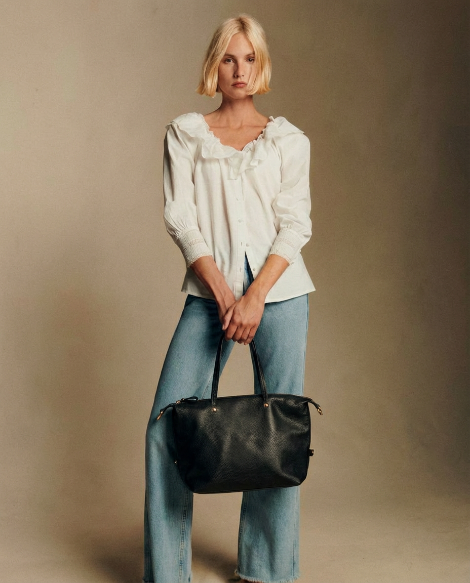 Bolso de piel negro shopper medium