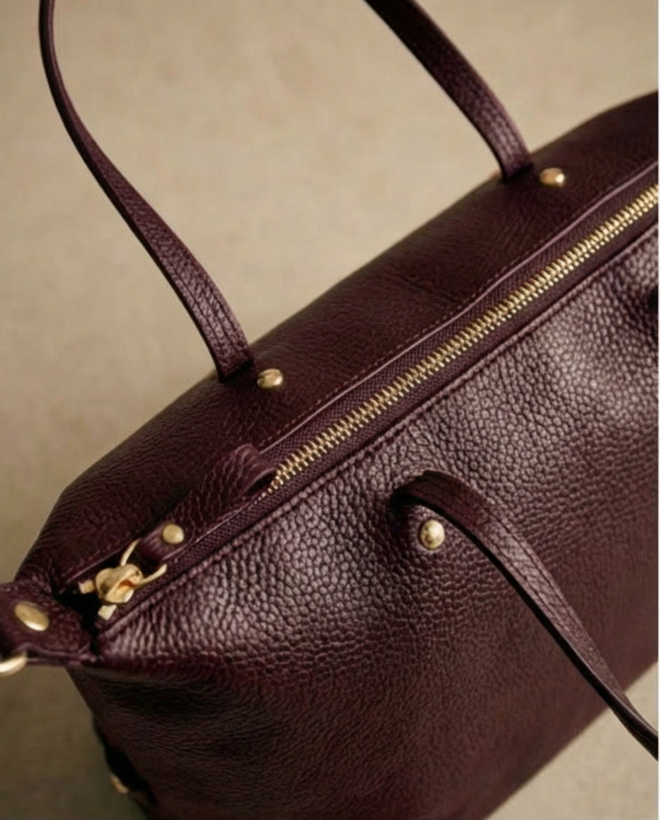 Bolso de piel granate shopper medium