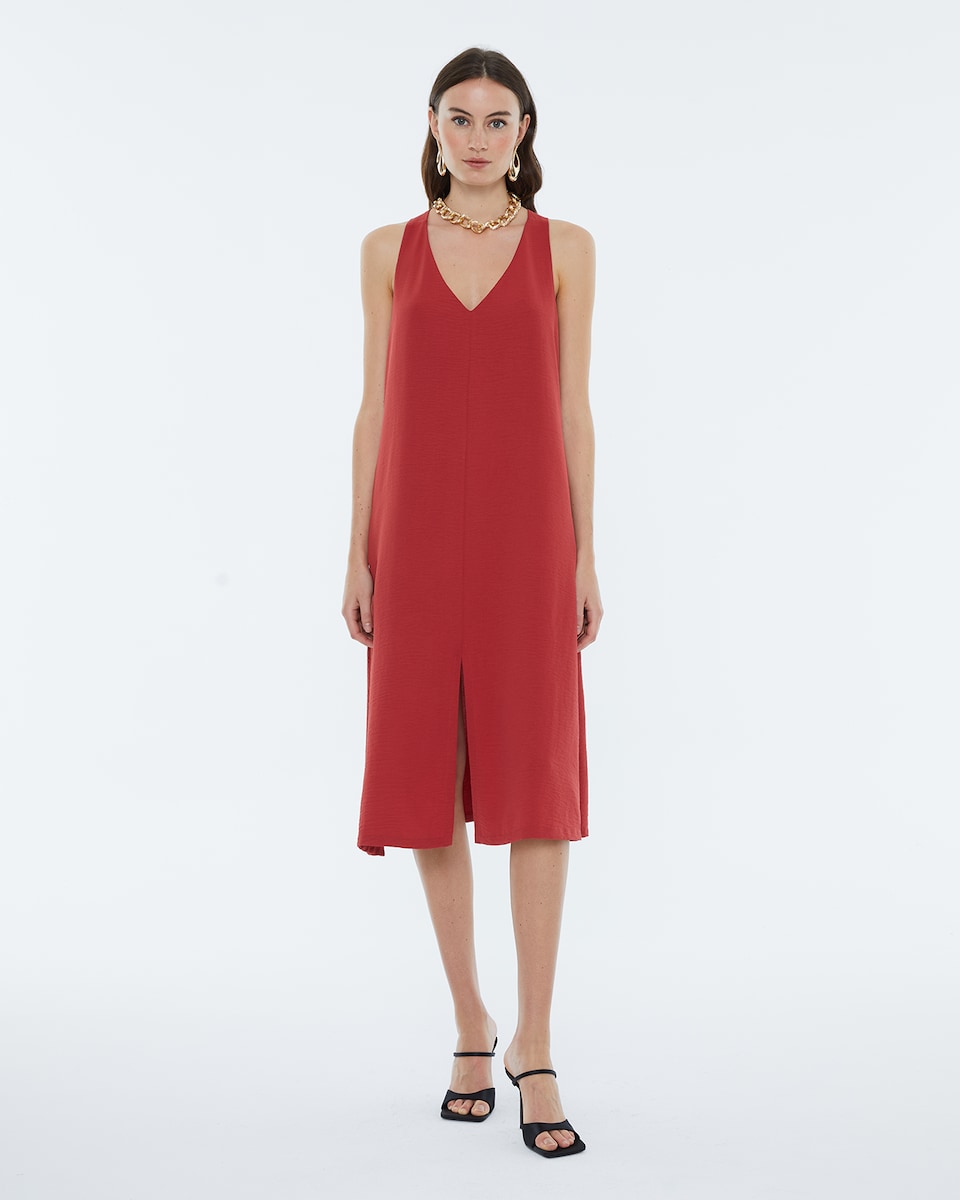 Vestido midi rojo con tirantes MILLA
