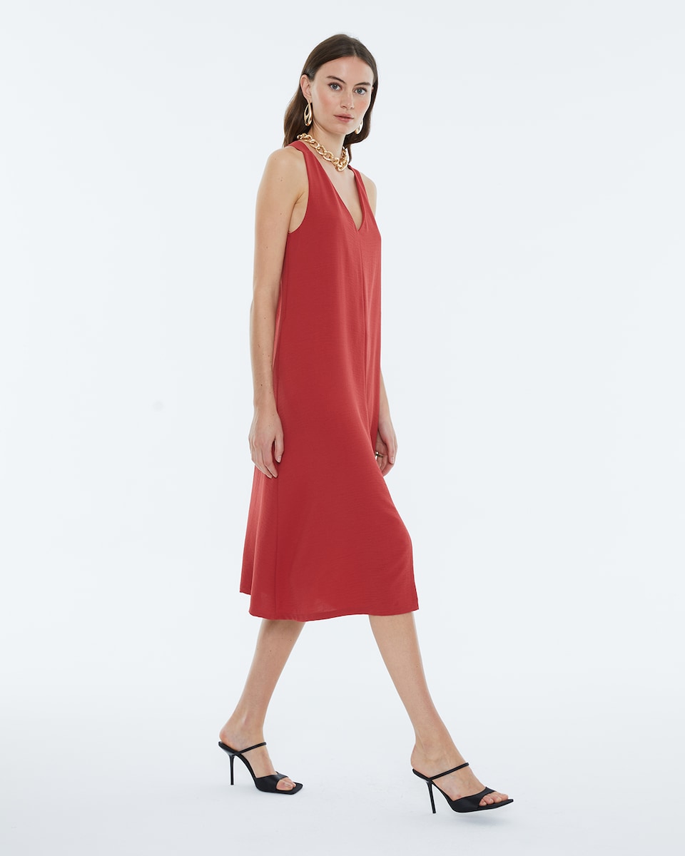 Vestido midi rojo con tirantes MILLA